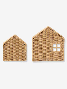 Handwoven Paper House Wall <b>Shelf</b> Set, Decorative Wicker Shadow <b>Boxes</b> for Kids Bedroom Storage and Boutique Display - Product Image 4