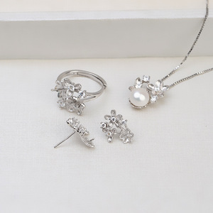 Juego de Joyería de Moda con Colgante de Plata S925 para Mujer, Anillo Abierto, Accesorios de Joyería de Perlas DIY con Pequeña Flor y Pendientes 1283 - Product Image 2
