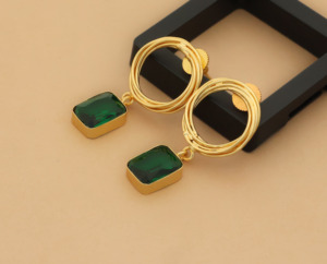 18K <b>Gold</b> Plated <b>Emerald</b> Quartz Gemstone Drop <b>Earrings</b> for Women Luxury Geometric Dangle <b>Earrings</b> Fashion Jewelry - Product Image 2