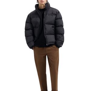 Chaqueta de plumón para hombre, negra, con cuello alto, cierre frontal con cremallera, informal, cortavientos, rellena de plumón, abrigo de invierno, corte regular, exterior de poliéster grueso - Product Image 4