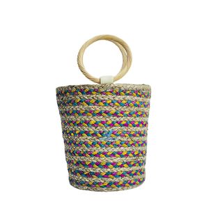 Vietrustic Hot Selling Handmade <b>Handbag</b> Seagrass Cotton Woven Tote Bag Natural Fiber Rustic Style <b>Boho</b> Casual Beach Shopping Bag - Product Image 2
