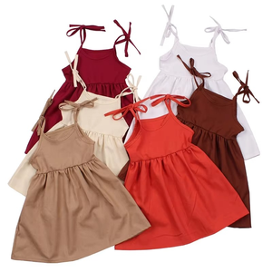 Vestido de Lino y Algodón para Niñas, Estilo Boutique, Personalizado, sin Mangas, Tipo Halter, para Niñas Pequeñas, Vestidos de Color Sólido - Product Image 1