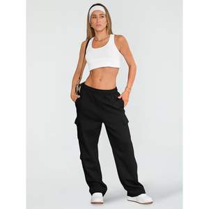 2025 femmes Cargo pantalons de survêtement jambe large polaire doublé Y2K Joggers avec poches taille moyenne XL taille pour l'automne hiver - Product Image 1