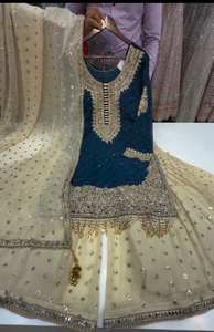 TENNECY Dupatta Azul Marino de Georgette con Bordado Intenso, Sin Arrugas, Reversible, de Secado Rápido, para Fiesta Diwali - Product Image 6