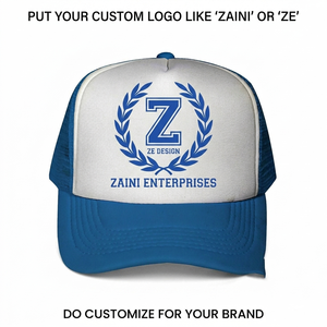 Gorra Trucker Unisex Ajustable de 5 Paneles, Impermeable, con Frente de Espuma de Algodón Premium de 280 GSM, Azul y Blanco, con Logotipo Personalizado por Transferencia Térmica - Product Image 1