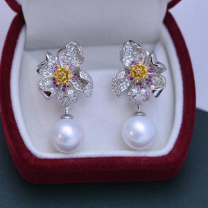 Pendientes Largos de Plata de Ley S925 para Mujer, Estilo Circular, con Perlas de Agua Dulce Blancas Redondas de 11-12 mm, Diseño Elegante con Luz Intensa - Product Image 1