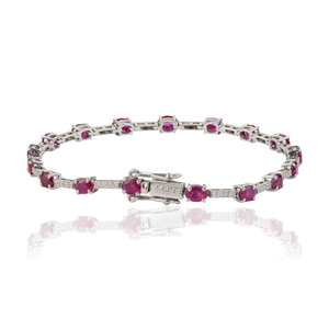 Explore High Grade Quality Solid K14 White Gold Genuine <b>Ruby</b> & Diamond Sleek Tennis <b>Bracelet</b> Anniversary Gift Custom Jewelry - Product Image 5