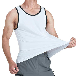 Camiseta sin mangas para hombre al por mayor, blanca, lisa, con cuello redondo, tejida, transpirable, de poliéster, informal, fabricada bajo demanda. - Product Image 3