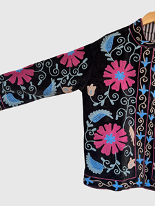 Veste en velours noir brodée, manches longues, motif géométrique, broderie à la main, vêtements d'automne pour adultes - Product Image 4