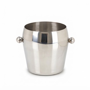 Seau à glace en acier inoxydable à double paroi avec poignées, bac à boissons en métal poli miroir et seau à champagne pour bar - Product Image 1