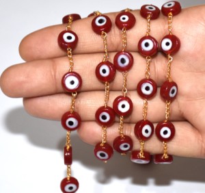 <b>Top</b> Quality 4mm Red Eye Beads Rosary Chain <b>Gold</b> Plated Wire Wrapped Handmade Beaded Chain Jewelry Making Supplies - Product Image 4