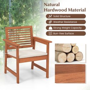 Set di 2 sedie da pranzo da patio in legno massello con cuscini e seduta a doghe - Product Image 6