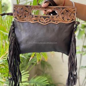 Sac à main à franges en cuir de vachette usiné à la main Sac à bandoulière en cuir usiné coloré pour femmes élégantes Idéal Sac à bandoulière à poignée supérieure - Product Image 4