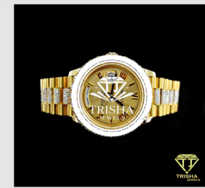 Montre en or jaune haut de gamme entièrement sertie de pierres de moissanite VVS étincelantes et au style classique - Product Image 1