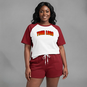 Summer Casual Wear 100% Cotton Women's 2 Piece Shorts <b>Set</b> Custom Embroidery Logo 2 tone High Street Comfortable ladies <b>twin</b> <b>set</b> - Product Image 1
