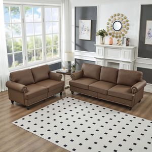 Sofá Loveseat de Diseño Clásico Moderno de 2+3 Plazas, Tapizado en Imitación de Cuero Vacuno, para Conjuntos de Sala de Estar - Product Image 1