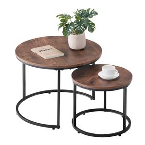 Set di 2 tavolini da caffè impilabili, rotondi da 23,6 pollici, tavolini laterali salvaspazio con contenitore, comodino in metallo - Product Image 1
