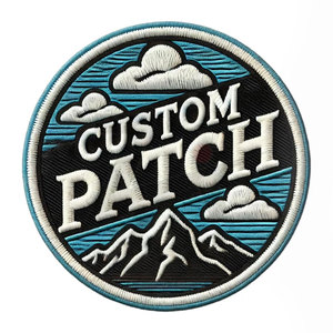Custom Patch Circular Embroidered Badge With Mountain Cloud Design Sew-On Fabric Patch For <b>Clothing</b> Accessories - Product Image 1