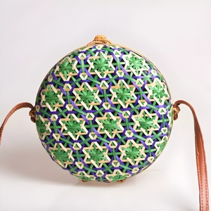 Novelty <b>Purse</b> Handbag With Custom logo Cute Round <b>Purses</b> Bamboo <b>Long</b> Strap Cross Body Handbags - Product Image 4