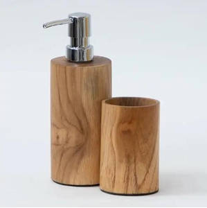 Juego de Accesorios de Baño Redondos de Madera Ecológica de Cinco Piezas, Estilo Lujoso para el Hogar - Product Image 5