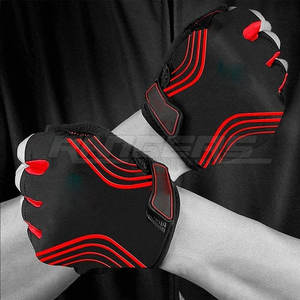 Gants de sport demi-doigts rouge et noir avec support de poignet, logo personnalisé, marque privée, pour musculation, CrossFit et fitness - Product Image 4