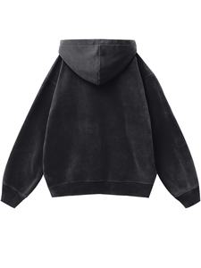 Sweat-shirt à capuche zippé intégral en molleton épais noir délavé style vintage pour homme, à manches longues et poche kangourou fendue, OEM ODM Vente en gros - Product Image 2