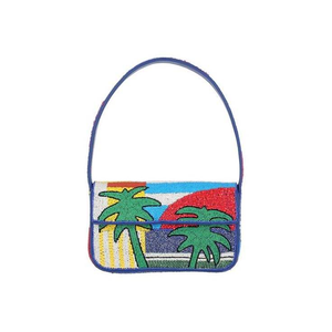 Trendy Seed Beaded Storage <b>Bag</b> Embroidered Shoulder <b>Bag</b> Palm <b>Tree</b> Beach Scene Pattern Women Evening Handbag <b>Bag</b> Crossbody Purse - Product Image 1