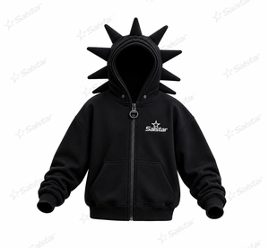 Premium Black Spiked Hoodie <b>Jacket</b> Gothic <b>Punk</b> Zip Up Hoodie Custom 3D Spike Hood Sweatshirt for Men & Women - Product Image 3