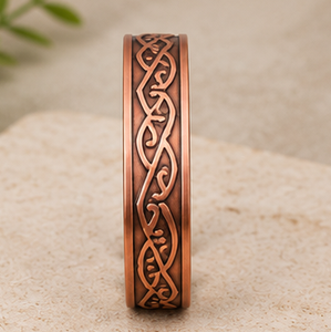 Rustic Vintage Filigree Wave Magnetic Pure Copper Band Bracelet Fashionable Metal Jewelry Exquisite Embossed Design - Product Image 3