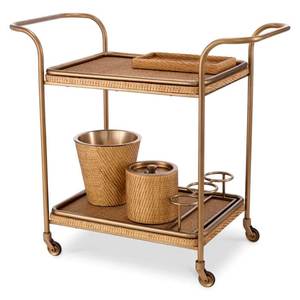 Handmade Natural Rattan <b>Serving</b> <b>Trolley</b> With Two Tier Storage Shelves And Smooth Rolling Wheels For Home Decor - Product Image 2