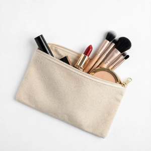 Pochette zippée en toile, petite taille, beige, sac de rangement fonctionnel - Product Image 2