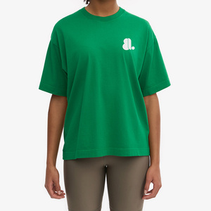 T-shirt décontracté pour femme, col rond, manches courtes, vert uni, 100% coton biologique, coupe classique, respirant, écologique, avec logo - Product Image 3
