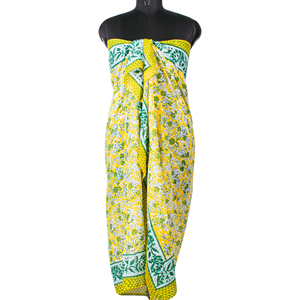 Wholesale Hand Block Printed Cotton Long Scarf Eco-Friendly Organic Mulmul <b>Sarong</b> Natural Dye Paisley Floral Unisex Summer Scarf - Product Image 2