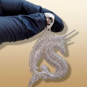 Pendentif Dragon entièrement serti de moissanite, argent sterling 925, luxe, thème hip hop, cadeau unisexe - Product Image 4