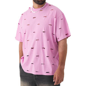 Camisetas para hombre con efecto desgastado, 100% algodón, diseño de logotipo personalizado, cuello redondo acanalado de calidad, camiseta básica de estilo urbano para hombre - Product Image 3