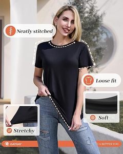 Camisetas Aura Luxe para Mujer, Manga Corta, Primavera Verano, Cuello Redondo, Modernas, Casuales, de Trabajo, Suaves, Básicas, para Damas 2026 - Product Image 2