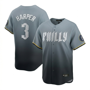 Maillot de baseball personnalisé sublimé professionnel pour homme, uniforme d'équipe à manches courtes, séchage rapide, anti-UV, design Harper 3 Philly City Connect 2026 - Product Image 1
