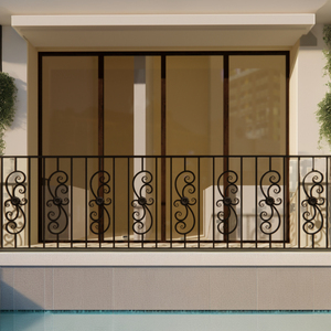 Rampe de balcon décorative en fer forgé sur mesure, rampe extérieure en fer forgé à la main, style moderne, revêtement poudré, structure robuste et durable - Product Image 2