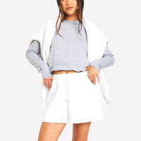 Ensemble 2 pièces pour femme, haute qualité, vintage, avec strass, coupe oversize à épaules tombantes, 100% coton, uni, avec dentelle au genou, en molleton, écologique