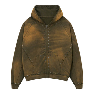 Sweat à capuche zippé écologique pour homme, hiver, fabricant OEM, molleton de coton épais 400g, décoration rivets métalliques, respirant et séchage rapide - Product Image 1
