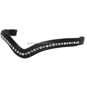 Banda para cejas de caballo de cuero acolchado negro en forma de V profundo con cristales redondos multicolores de una sola fila banda para cejas de cadena mega Bling - Product Image 4