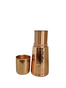 Handcrafted 950ml Copper Water Carafe Set Luxury Bedside Water Jar for Wellness Hammered Finish Ayurvedic Drinkware for Gifting - Product Image 2