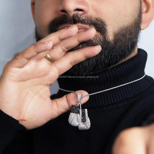 Luxe unisexe sport thème glacé gants de boxe pendentif à la mode Hip Hop Style Fine VVS laboratoire cultivé pendentifs breloques noir - Product Image 1