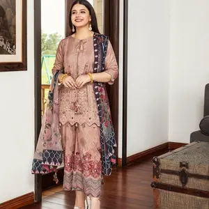 Estilo paquistani indiano bordado de seda, chiffon, mulher de luxo, shalwar kameez, stited 3pc, venda quente, 2021