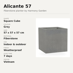 Jardinière carrée Alicante 57 en Fiberstone gris 57x57x57cm, grande jardinière d'intérieur/extérieur résistante aux intempéries, Vietnam - Product Image 4