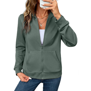 Sudadera con capucha de algodón transpirable y ecológica de primera calidad para mujer, con cremallera completa, estilo casual para invierno, ropa deportiva urbana. - Product Image 1