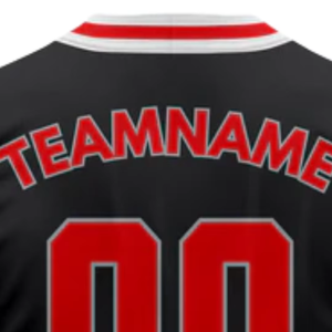 Camiseta de béisbol para hombre, uniforme deportivo personalizado con nombre del equipo 00, estampado negro y rojo, poliéster, con botones, corte regular, para todas las estaciones - Product Image 5