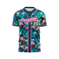 Jersey de Béisbol Vintage con Estampado Personalizado de Miami, Cuello Redondo con Botones, Tops Deportivos para Equipos y Eventos, Sin Costuras