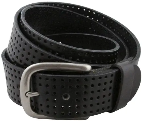 Mens Black Perforated Belt-High Quality Buffalo Leather Pin Hole Fashion Leather Belt Casual Wear Boss Belt