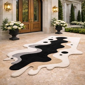Tapis d'intérieur abstrait de luxe, irrégulier, moderne, noir, blanc, beige, tufté, en laine, pour salon, chambre, décoration intérieure - Product Image 5